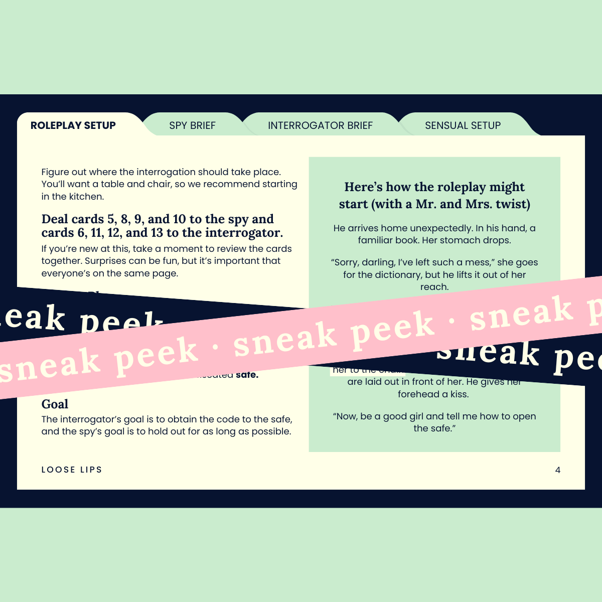 Sneak peek of back of roleplay setup card from Loose Lips set