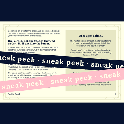 Sneak peek of back of roleplay setup card from Fairy Tale set