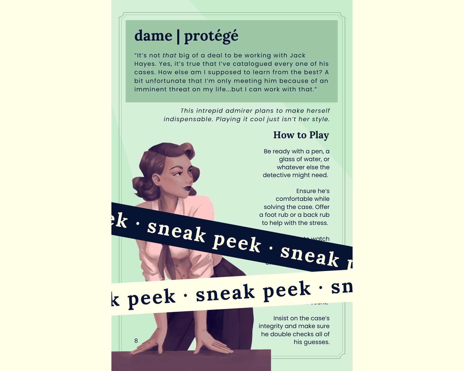 Sneak peek of the back of the dame protege character variation card