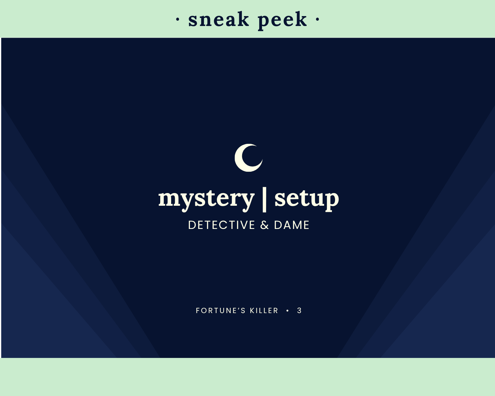 Sneak peek of the front of a blue mystery setup card