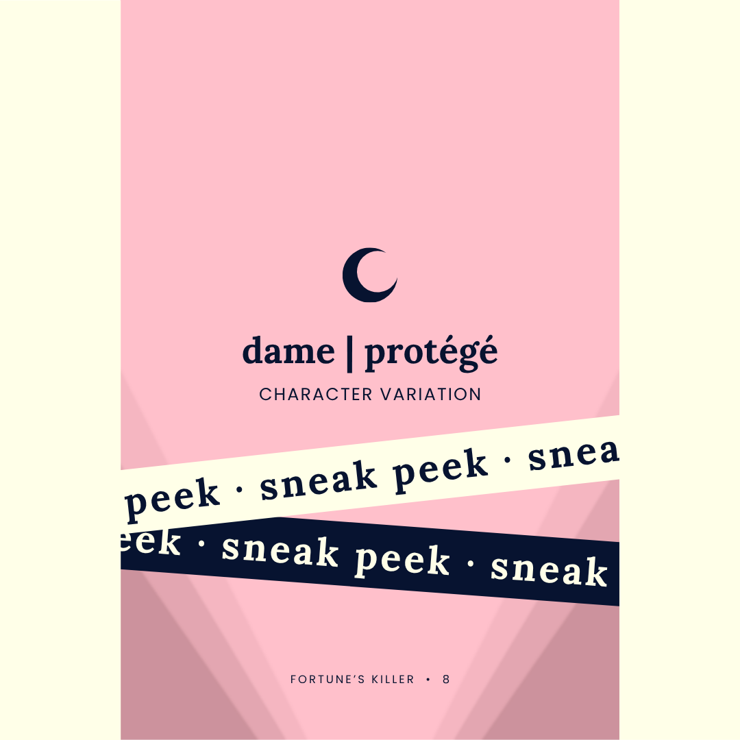 Sneak peek of the front of a dame protege character variation card