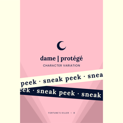 Sneak peek of the front of a dame protege character variation card