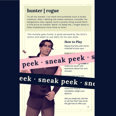 Sneak peek of back of hunter | rogue character card from Fairy Tale set