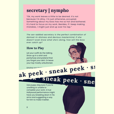 Sneak peek of back of secretary | nympho character card from Office Romance set
