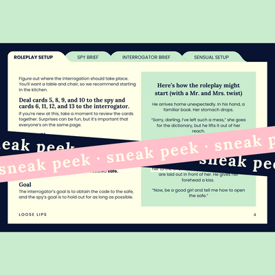 Sneak peek of back of roleplay setup card from Loose Lips set