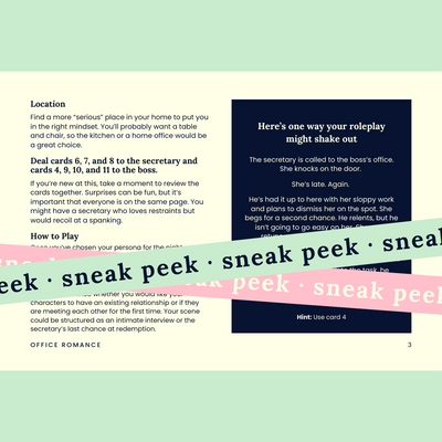 Sneak peek of back of roleplay setup card from Office Romance set