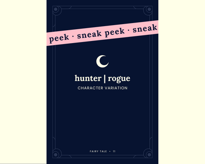Sneak peek of back of hunter | rogue character card from Fairy Tale set