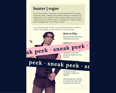 Sneak peek of back of hunter | rogue character card from Fairy Tale set