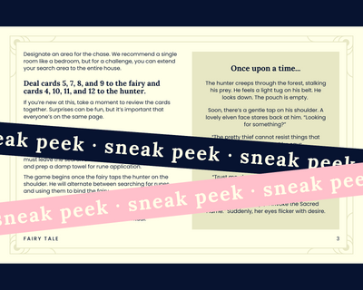Sneak peek of back of roleplay setup card from Fairy Tale set